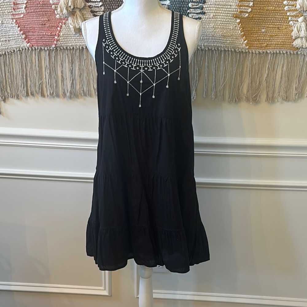 Black Sleeveless Dress with White Embroidery